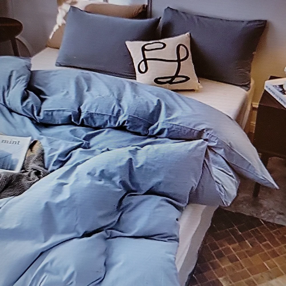 Janlive gray/blue washed 100% cotton Full Duvet cover set 2 shams zip Full New…